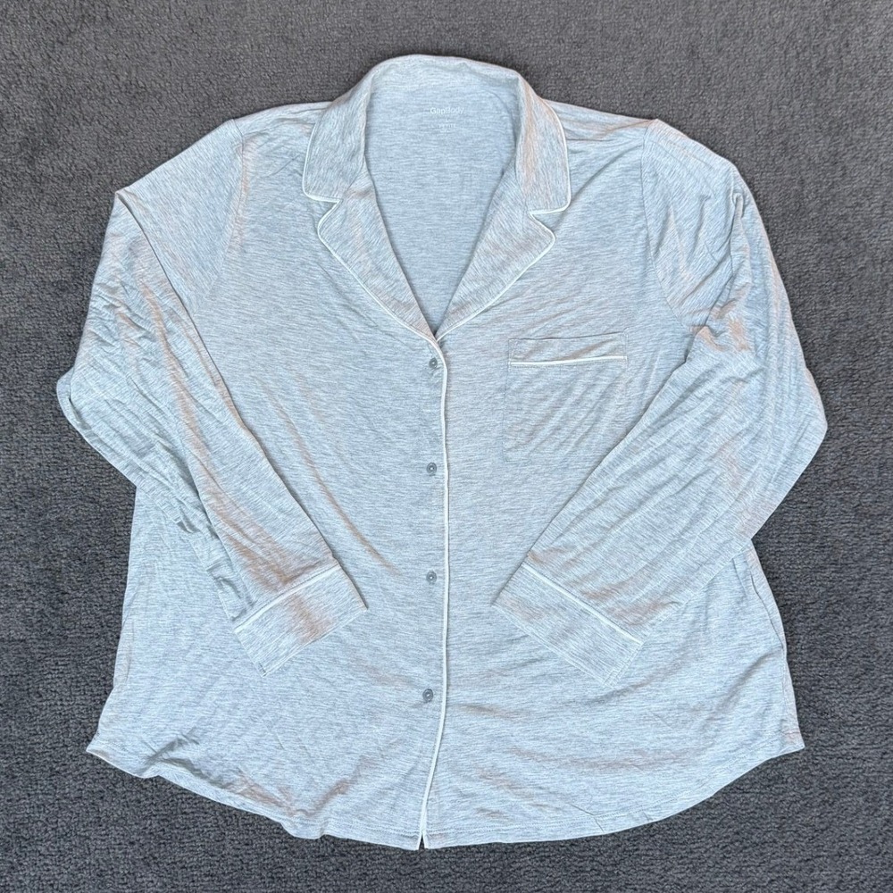 GapBody Pajama Top Womens Large Petite Gray Modal Stretch Button Sleep Shirt